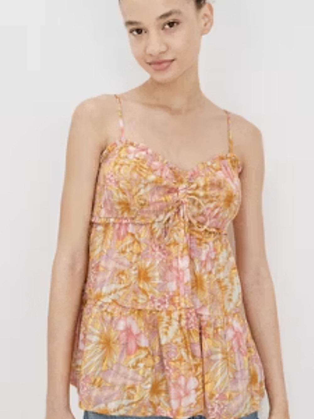 American Eagle Cape Cod Pink and Mustard Floral Camisole Size S